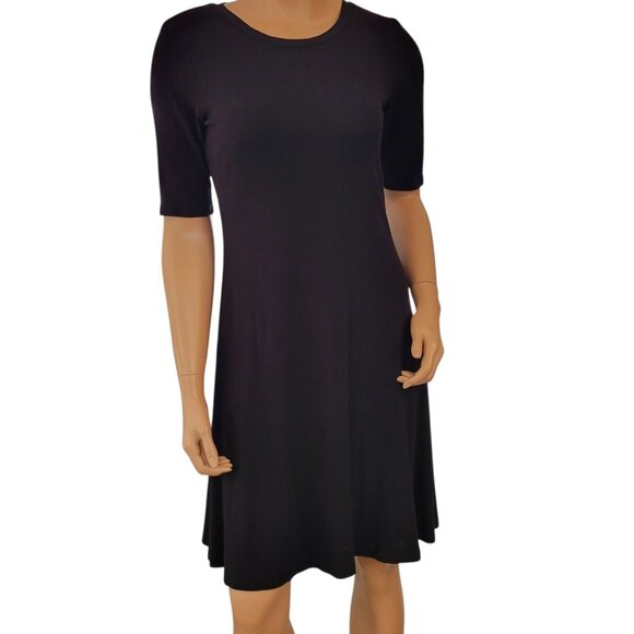Old Navy Ribbed Dress Size Medium Black Fit & Flare 1/2 Sleeve Capsule Wardrobe - Picture 1 of 7